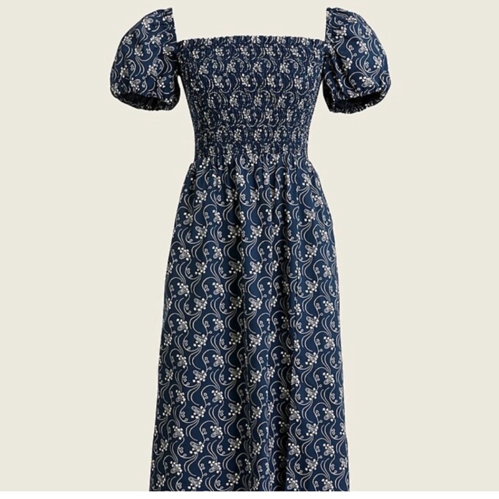 J. Crew Short Sleeve Smocked Dress in Starry Swirl